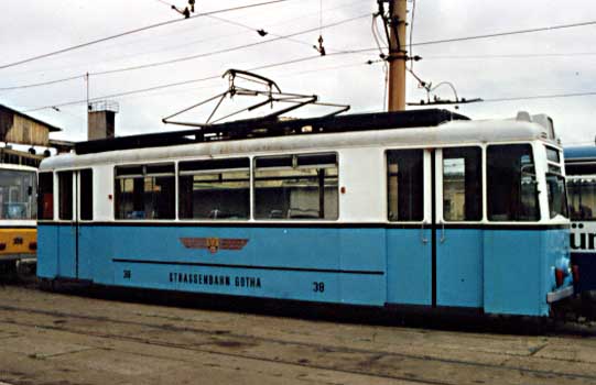 Der Gothaer Museumswagen 38 auf dem Betriebshof, 14.12.1991